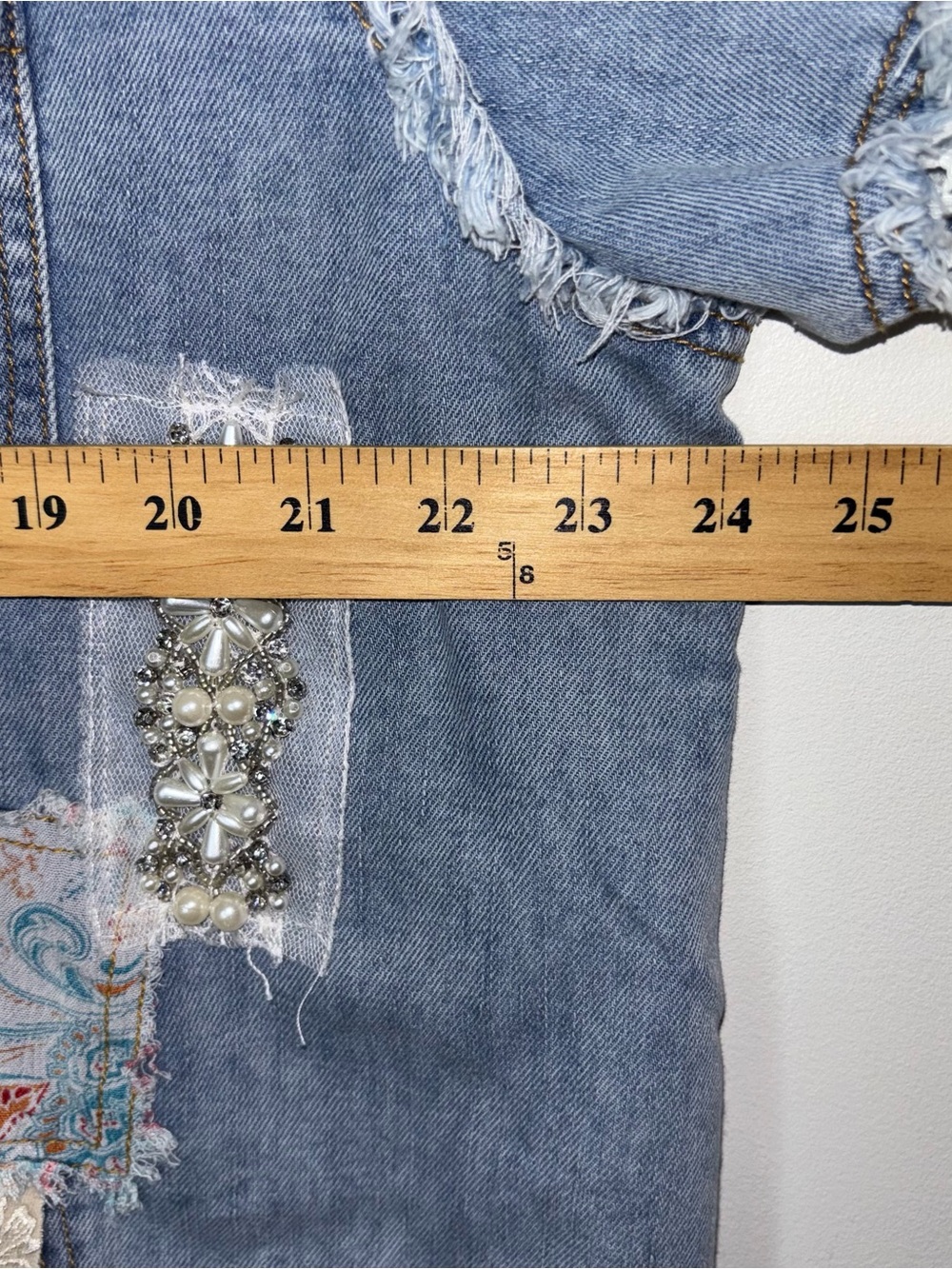 POL Women’s Oversized Patchwork Button Down Shirt Jacket Denim Floral Lace M - Picture 11 of 16